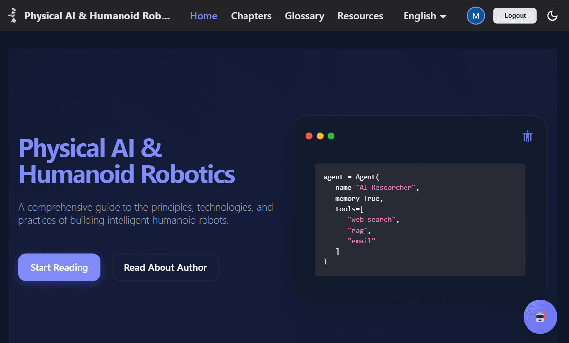 Humanoid Robotics Book - Educational robotics website featuring interactive content and responsive user experience....